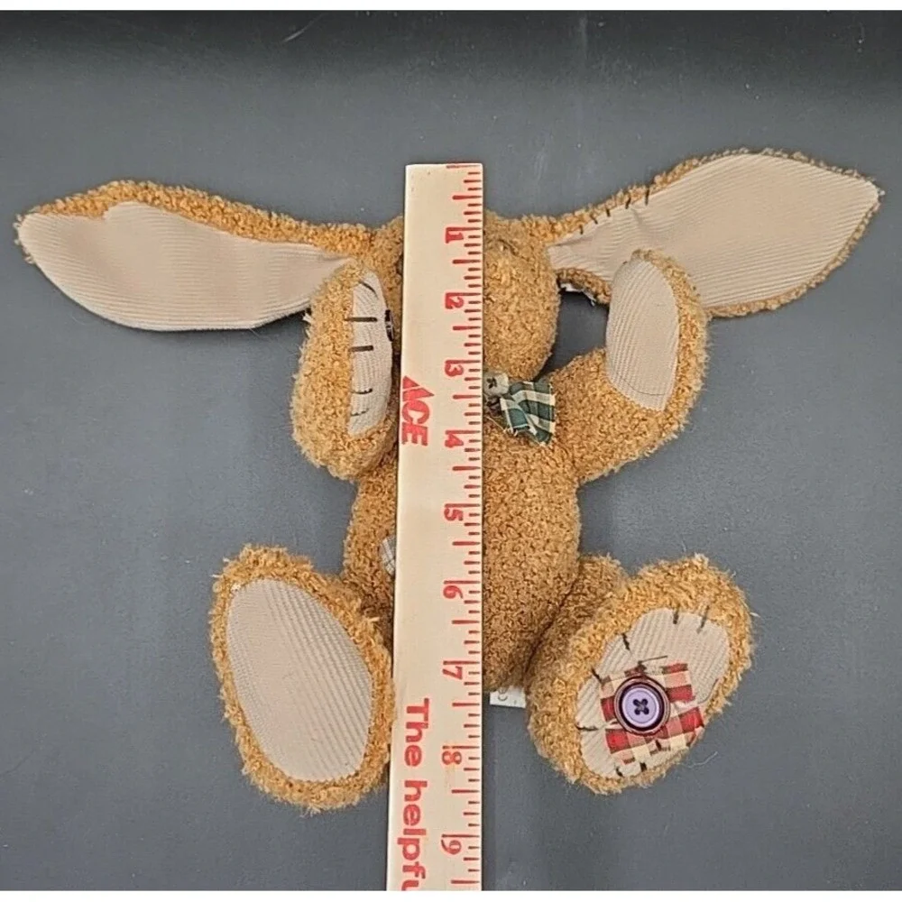 Cuddle Wit Plush Bunny Rabbit Tan‎ Sherpa Floppy Ear Patchwork Bow Tie 9 inch